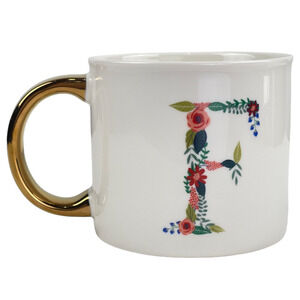 Opalhouse Target Porcelain Coffee Mug Cup Letter F Floral Design Gold Handle
